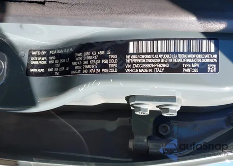 2017 Jeep Renegade Latitude 4X4 из США, поврежденный, VIN ZACCJBBB2HPE62943